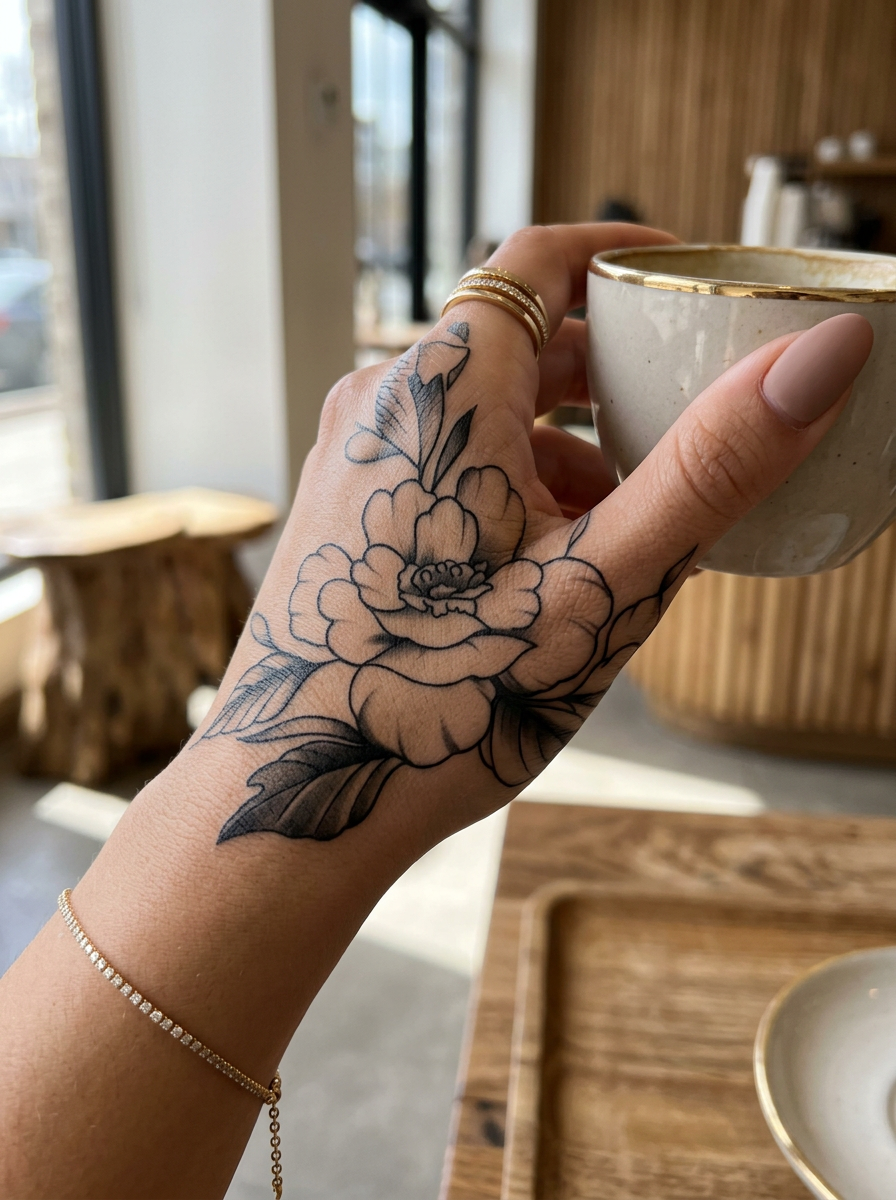 Elegant Peony Blossom Blackwork (6 Pack) | 3.15 in × 3.15 in.
