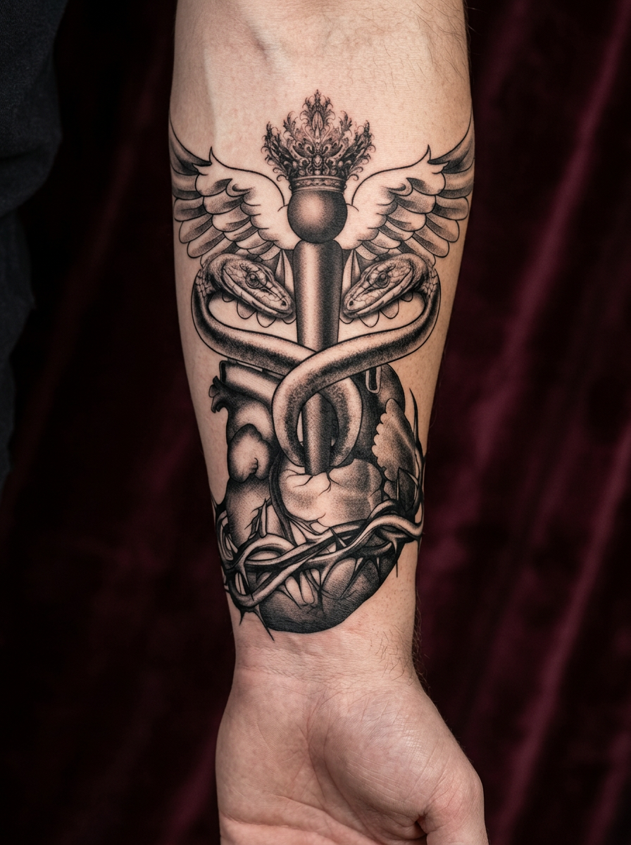 Sacred Heart Caduceus