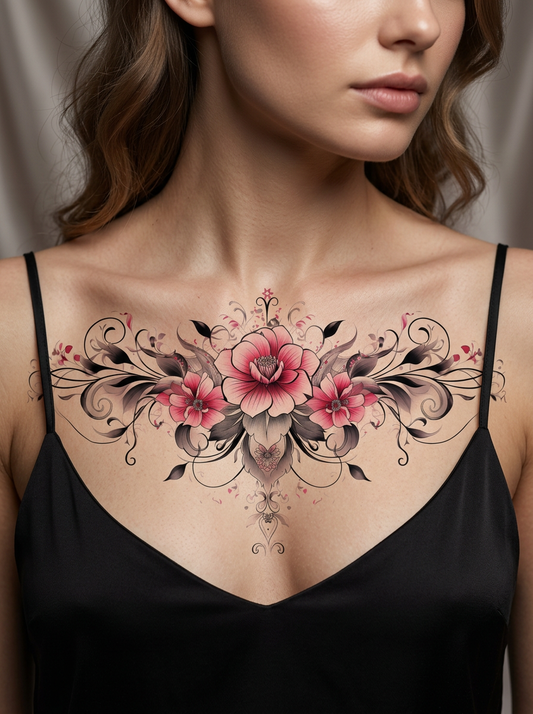Colored Elegant Black White Pink Flower Ornament