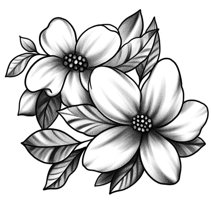 Elegant Dogwood Blossom Blackwork (6 Pack) | 3.15 in Ã— 3.15 in.