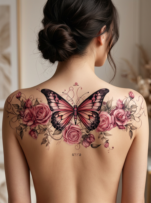Colored Butterfly & Roses