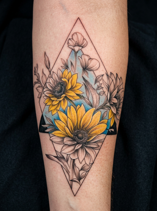 Colored Geometric Sunflower Botanical
