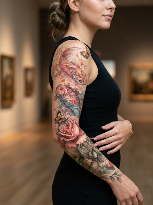 Colored Koi Fish & Floral