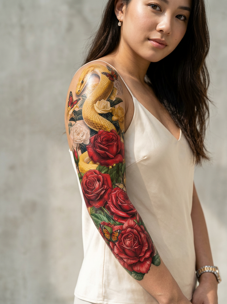 Colored Snake and Roses