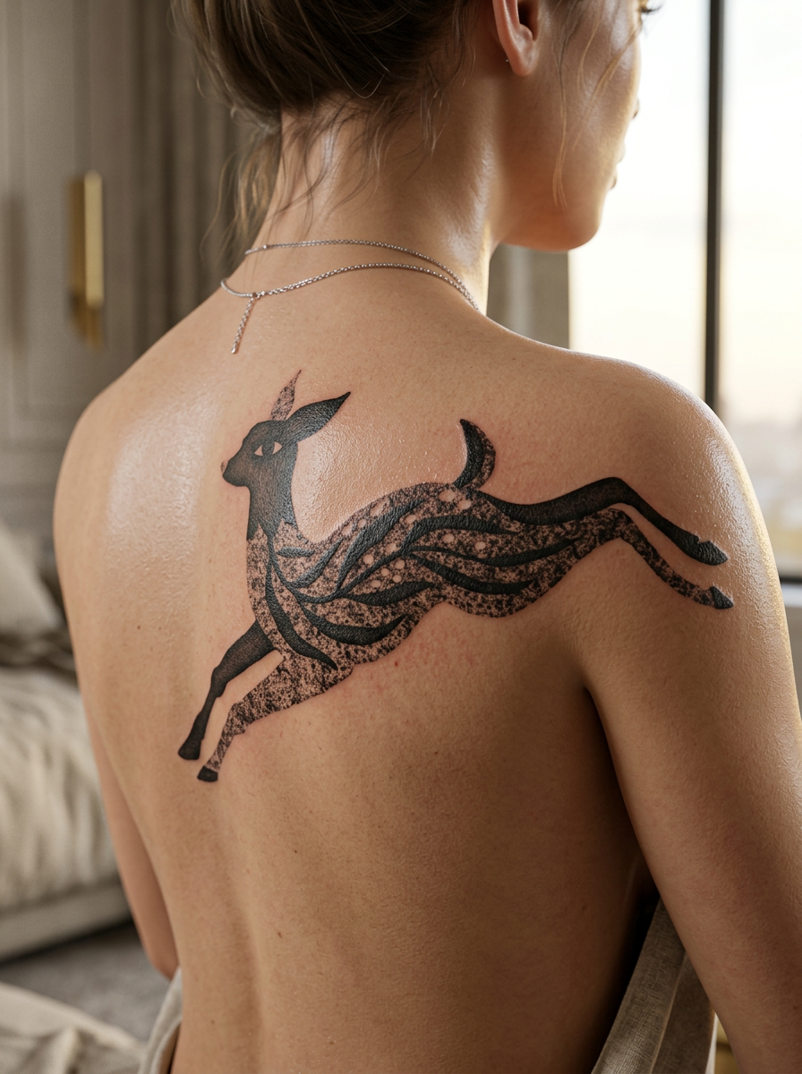 Mystical Black Line Deer Symbol Art |  6.7 × 9.4 in