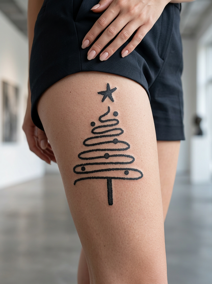 Minimalist Spiral Christmas Tree Tattoo Design |  6.7 × 9.4 in