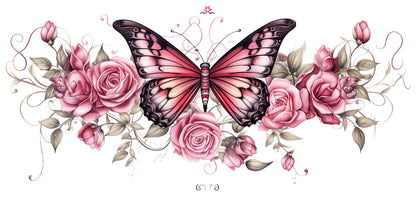 Colored Butterfly & Roses