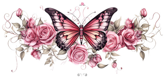 Colored Butterfly & Roses
