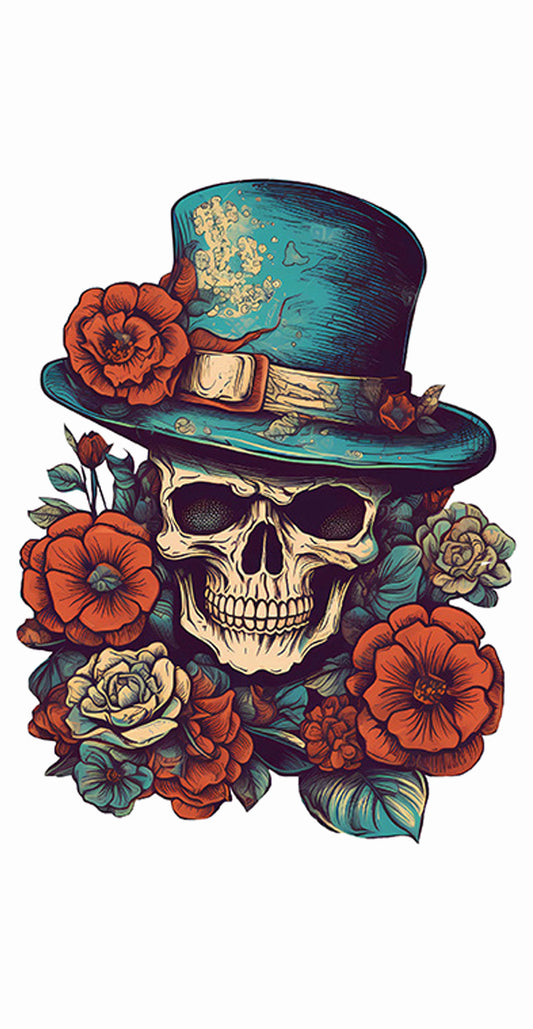 Floral Skull with Hat Colored