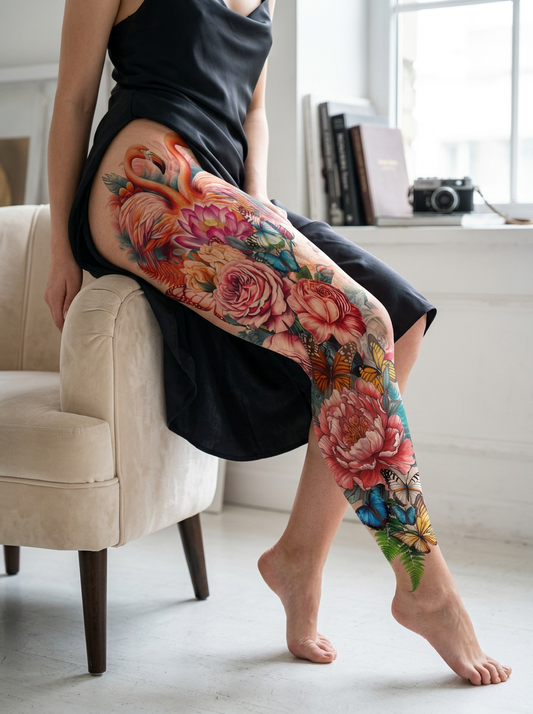 Colored Botanical Flamingos