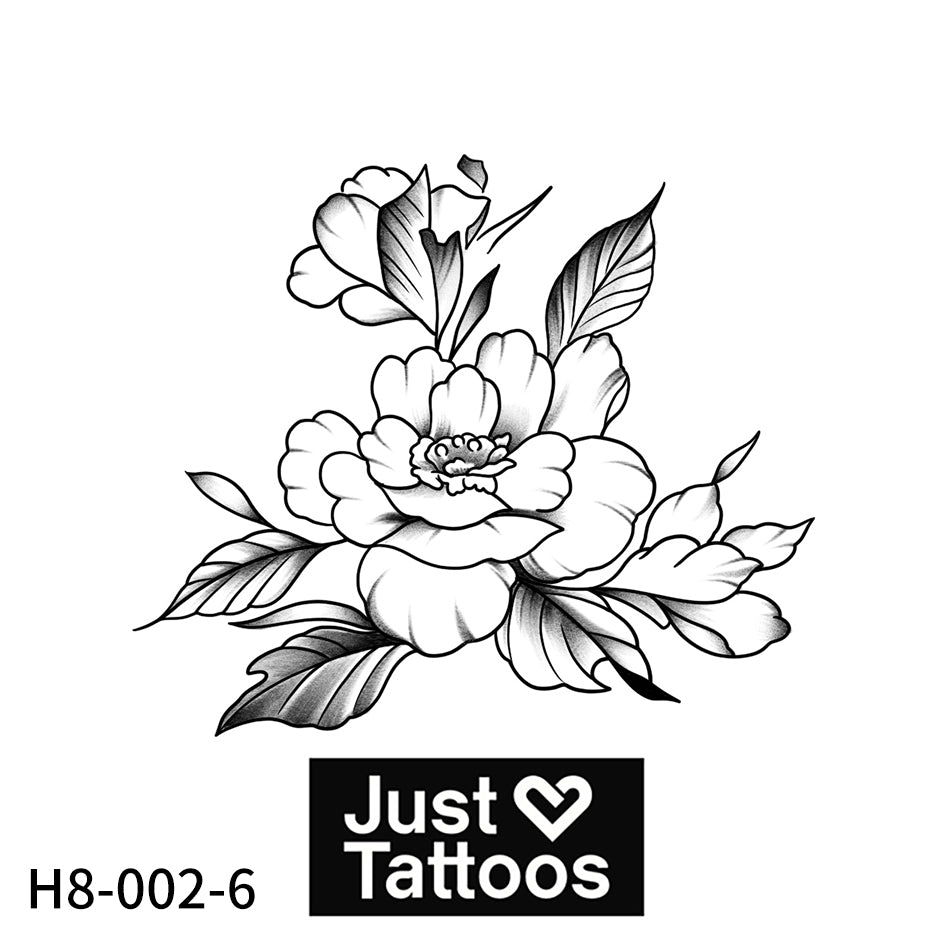 Elegant Peony Blossom Blackwork (6 Pack) | 3.15 in × 3.15 in.