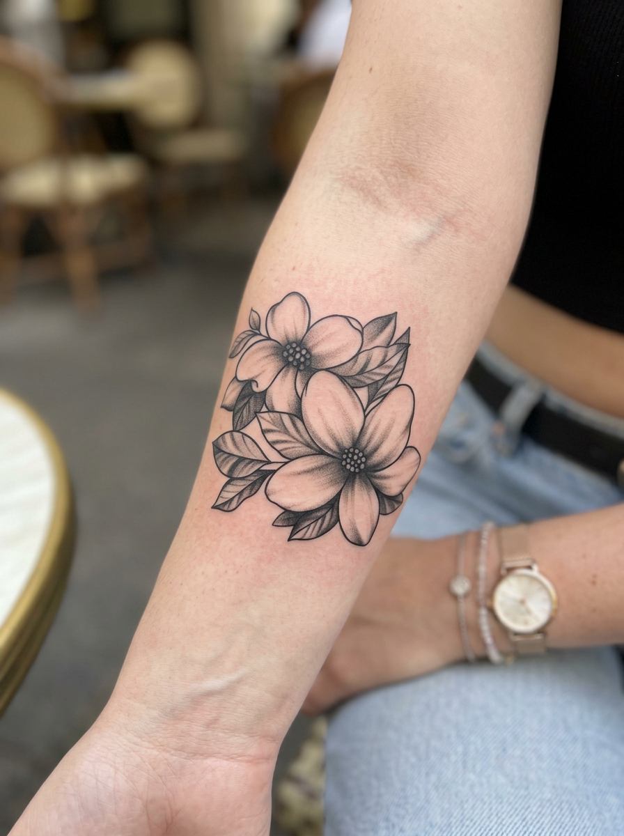 Elegant Dogwood Blossom Blackwork (6 Pack) | 3.15 in Ã— 3.15 in.