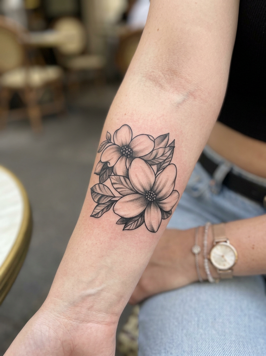 Elegant Dogwood Blossom Blackwork (6 Pack) | 3.15 in Ã— 3.15 in.